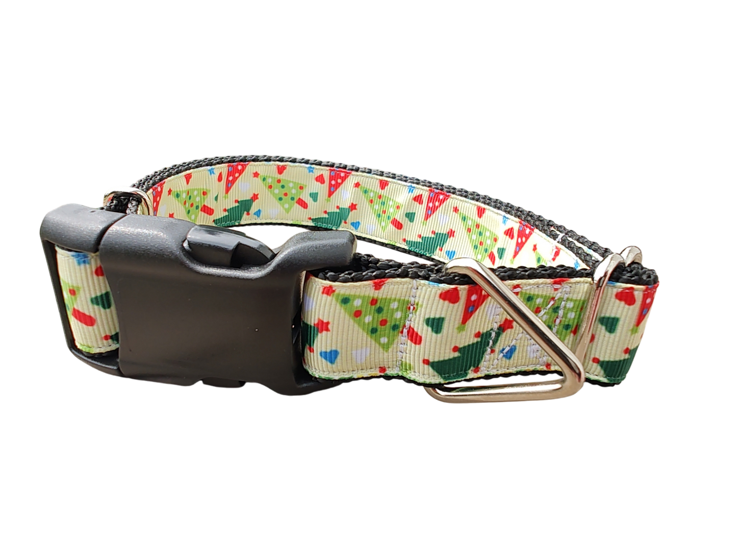 Red and Green Christmas Trees Nylon Dog Collar