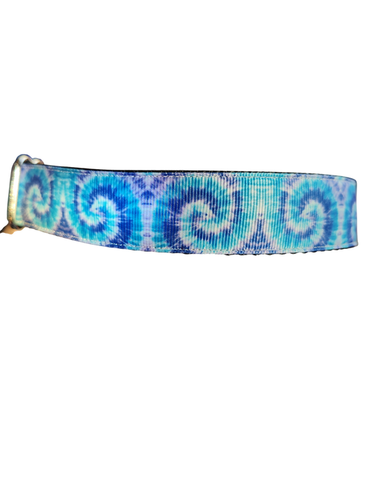 Blue Wave Tie Dye Nylon Dog Collar