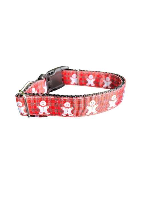 Plaid Gingerbread Man Nylon Dog Collar