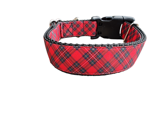 Red Tartan Plaid Nylon Dog Collar