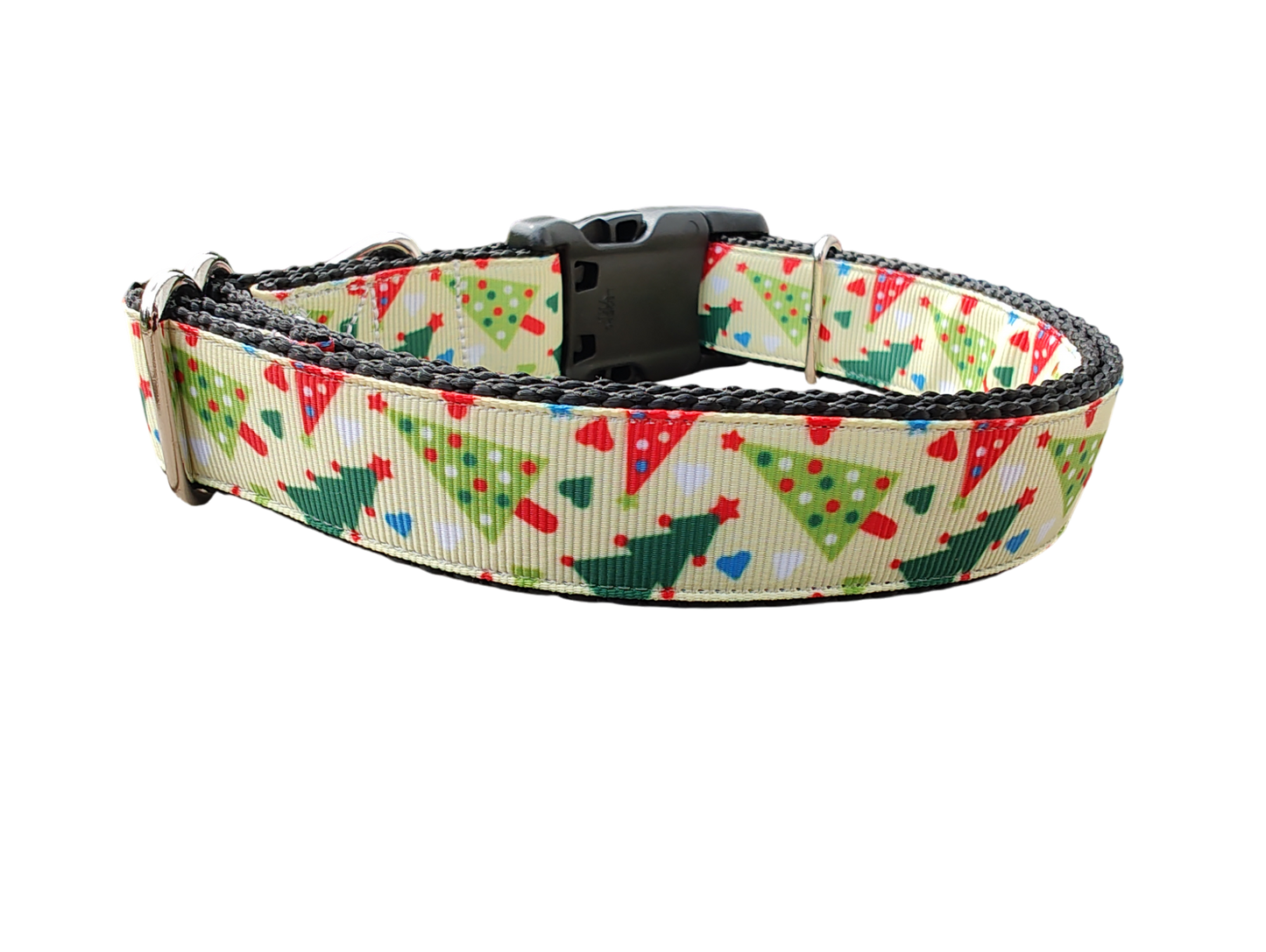 Red and Green Christmas Trees Nylon Dog Collar