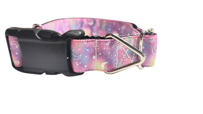 Pink Galaxy Moon and Stars Nylon Dog Collar