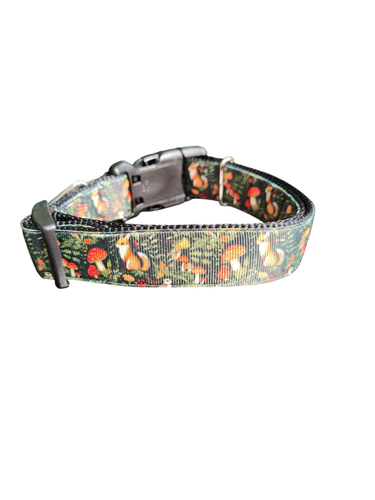 Mushrooms and Foxes Nylon Dog Collar