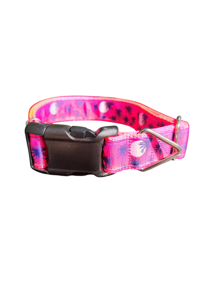 Pink Palm Trees Nylon Dog Collar