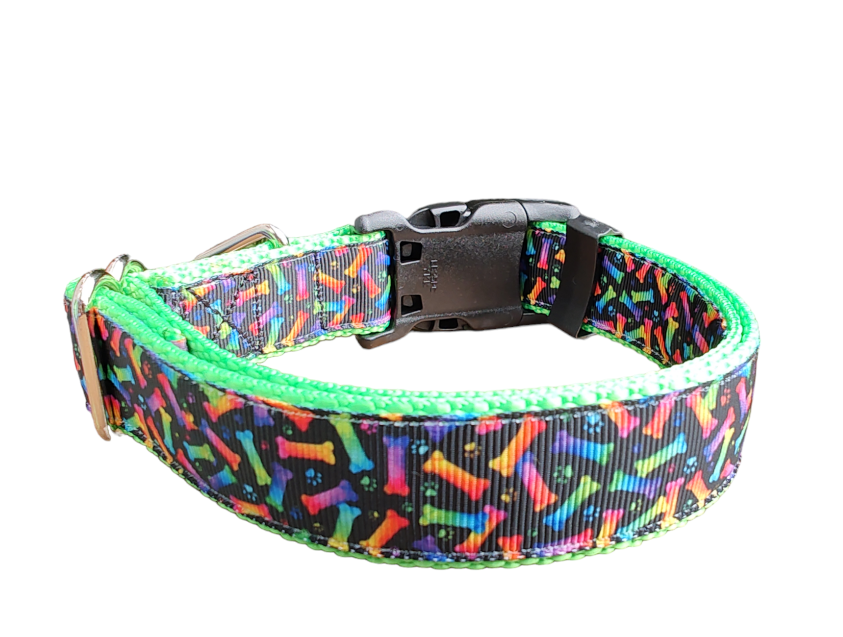 Neon Bones Green Nylon Dog Collar MD, LG, XL, Leash - Doot's Pet LLC Collars For A Cause