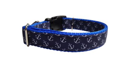 Blue Anchors Nylon Dog Collar