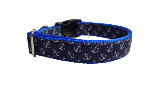 Blue Anchors Nylon Dog Collar
