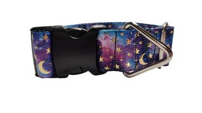 1.5" Wide Purple Stars and Moons Nylon Dog Collar