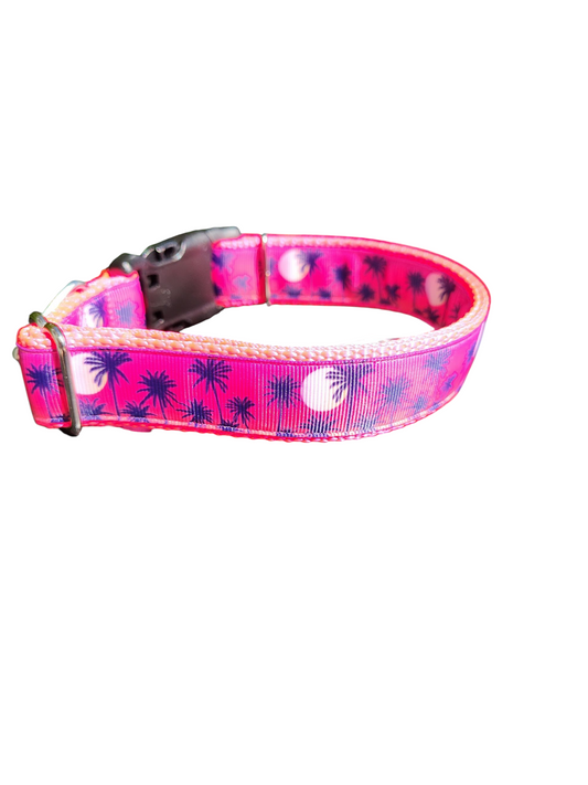 Pink Palm Trees Nylon Dog Collar