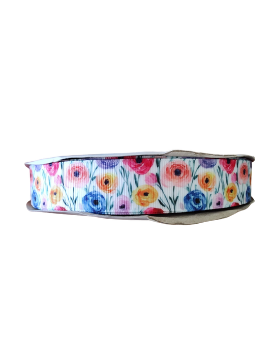 Rainbow Poppy Flowers Nylon Dog Collar