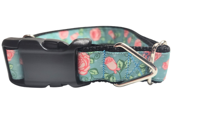 Roses on Blue Nylon Dog Collar