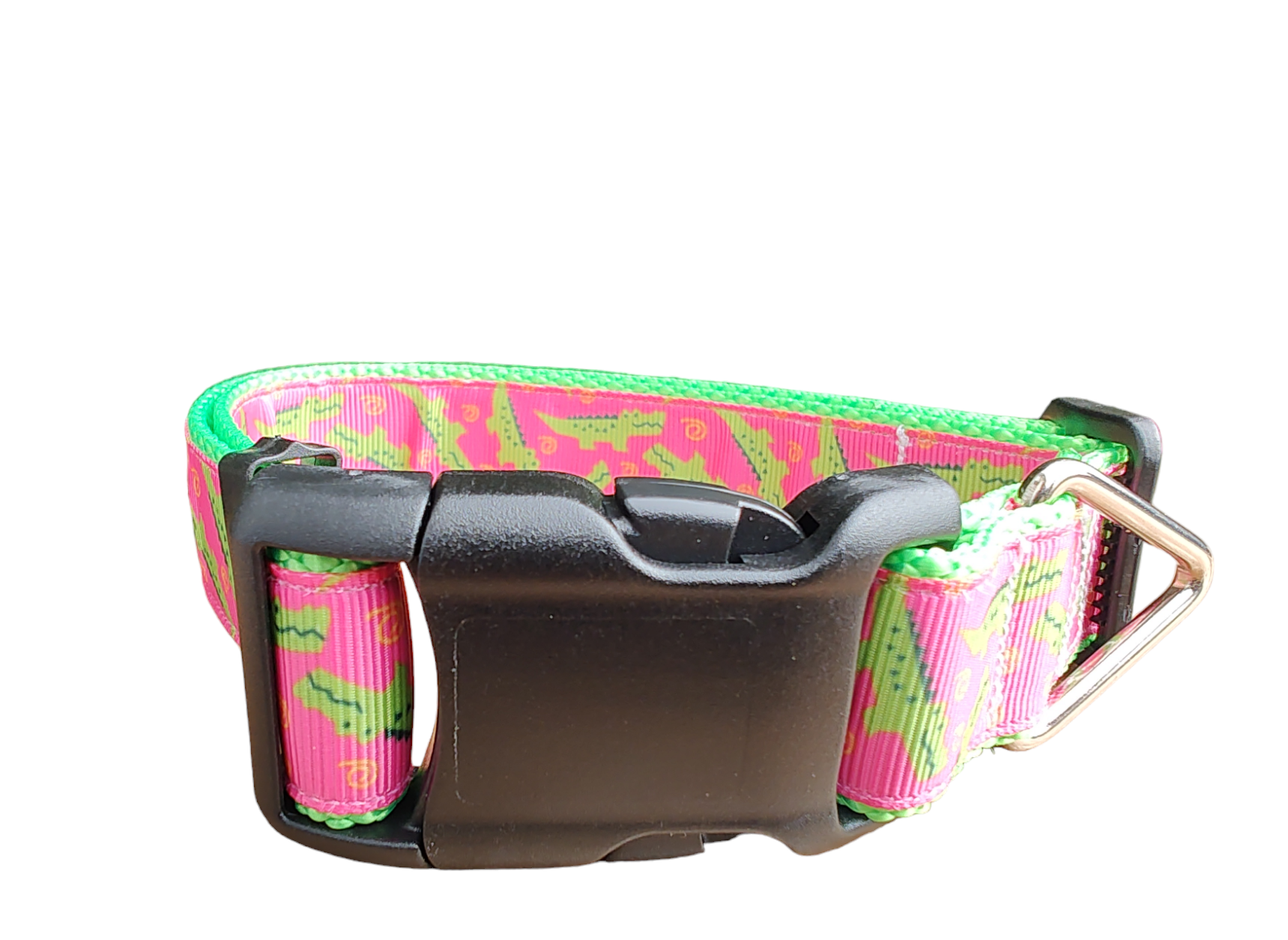 Pink Alligator Neon Green Nylon Dog Collar MD, LG, XL, Leash - Doot's Pet LLC Collars For A Cause