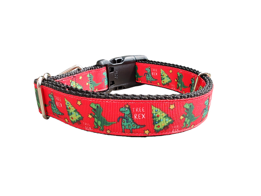 Christmas Tree Rex Nylon Dog Collar