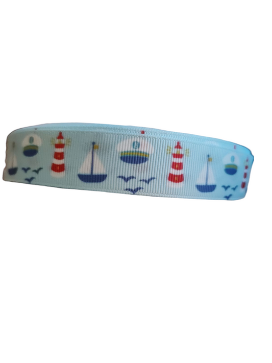 Lighthouse and Sailboats Nylon Dog Collar