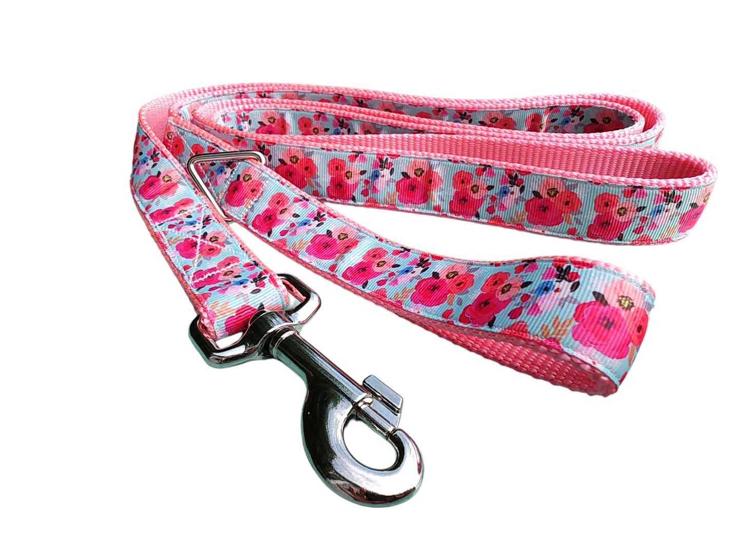 Pink Floral Nylon Dog Collar MD, LG, XL, Leash