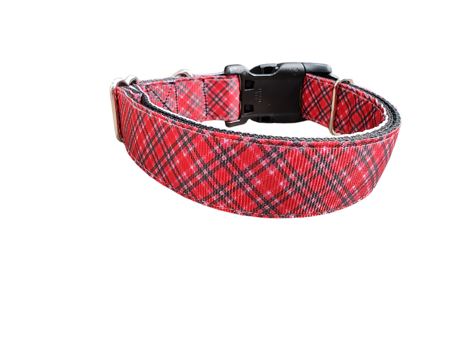 Red / Pink Plaid Christmas Nylon Dog Collar