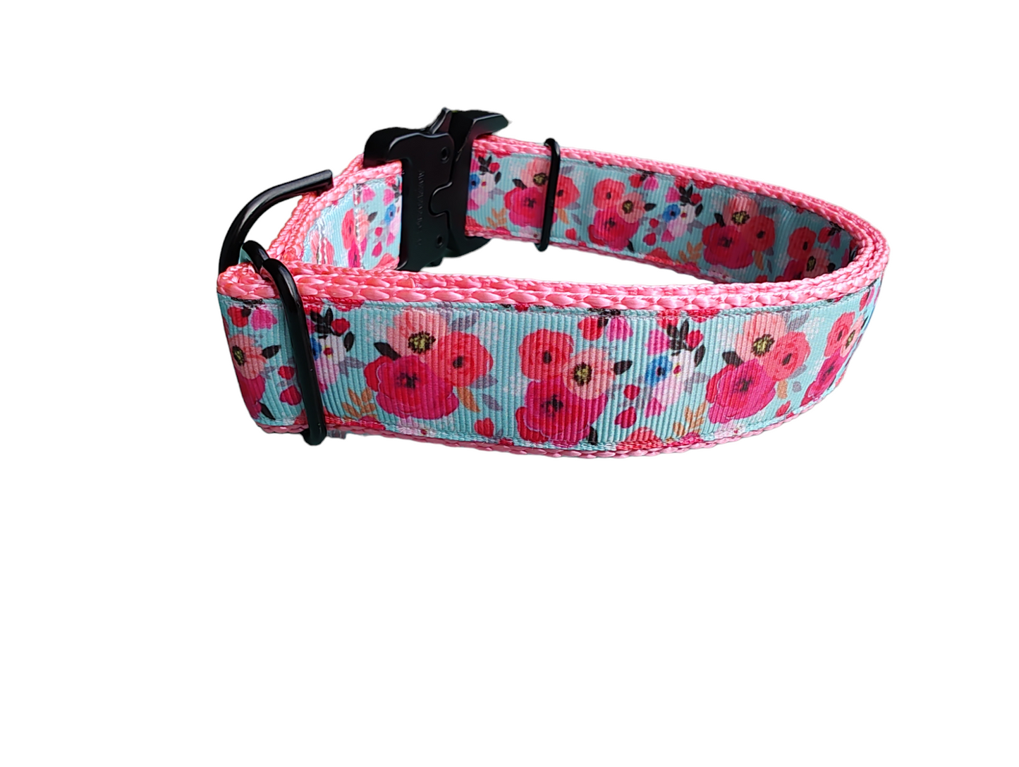 Pink Floral Nylon Dog Collar MD, LG, XL, Leash