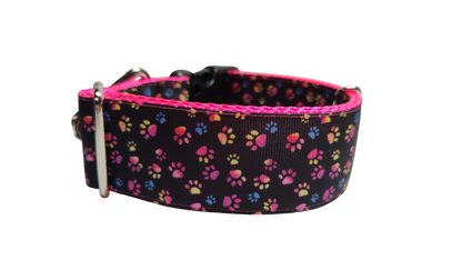 1.5" Wide Colorful Pawprints Nylon Dog Collar