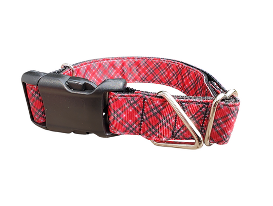 Red / Pink Plaid Christmas Nylon Dog Collar