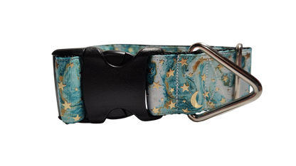 1.5" Wide Light Blue Stars and Moons Nylon Dog Collar