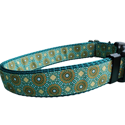 Green/Yellow Tribal Green Nylon Dog Collar MD, LG, XL, Leash - Doot's Pet LLC Collars For A Cause