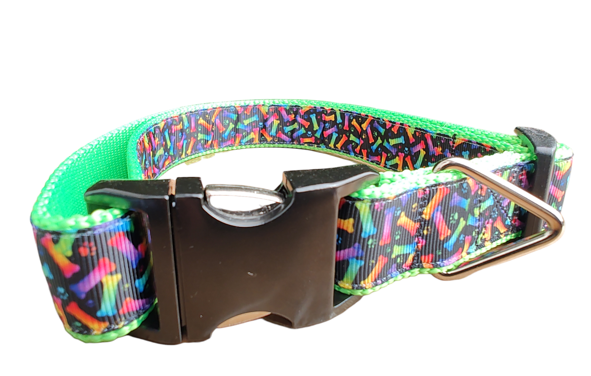 Neon Bones Green Nylon Dog Collar MD, LG, XL, Leash - Doot's Pet LLC Collars For A Cause