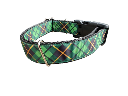 Green and Gold Plaid Nylon Dog Collar