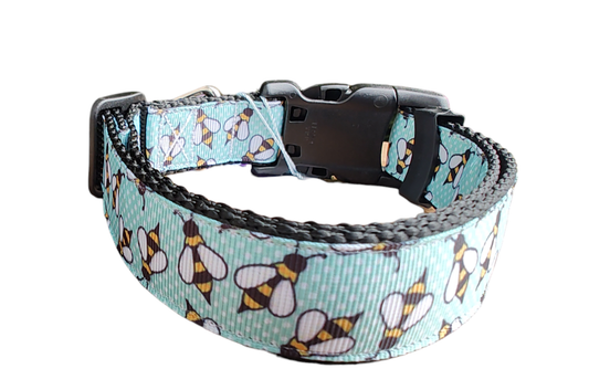 Blue Bees Black Nylon Dog Collar MD, LG, XL, Leash - Doot's Pet LLC Collars For A Cause