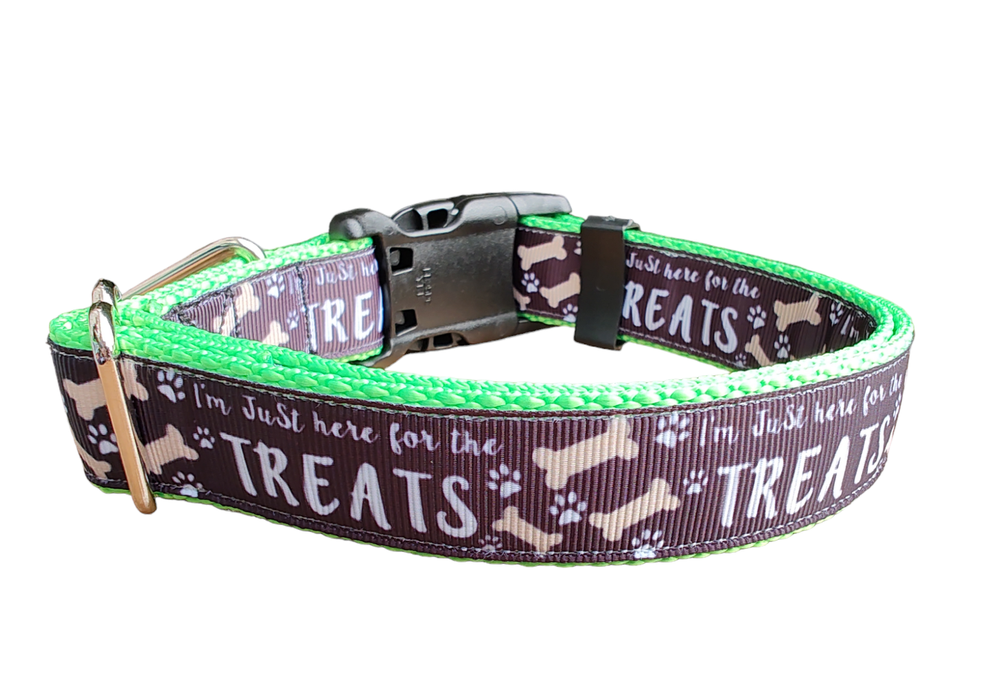 Here For The Treats Neon Green Nylon Dog Collar MD, LG, XL, Leash - Doot's Pet LLC Collars For A Cause