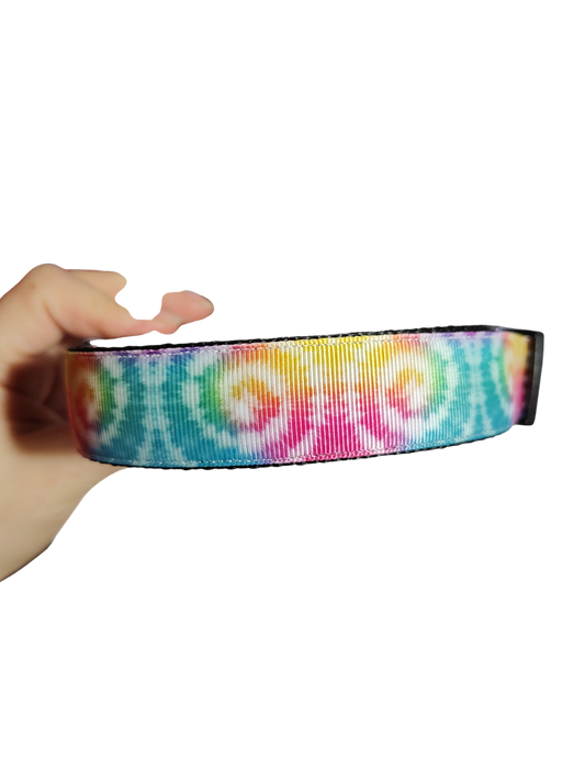 Rainbow Wave Tie Dye Nylon Dog Collar
