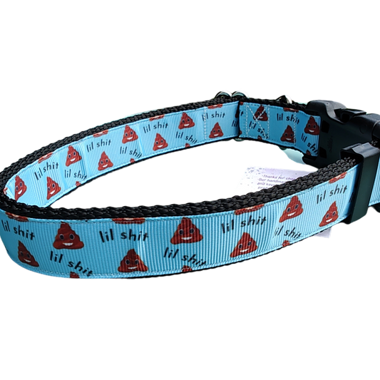 Lil Shit Black Nylon Dog Collar MD, LG, XL, Leash