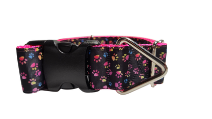1.5" Wide Colorful Pawprints Nylon Dog Collar
