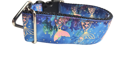 1.5" Wide Blue Mermaid Tail Nylon Dog Collar