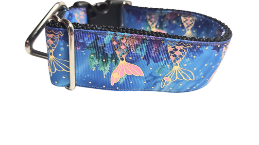 1.5" Wide Blue Mermaid Tail Nylon Dog Collar