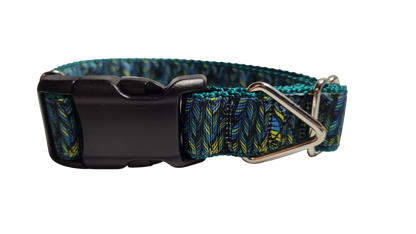 Green Feathers Pattern Nylon Dog Collar