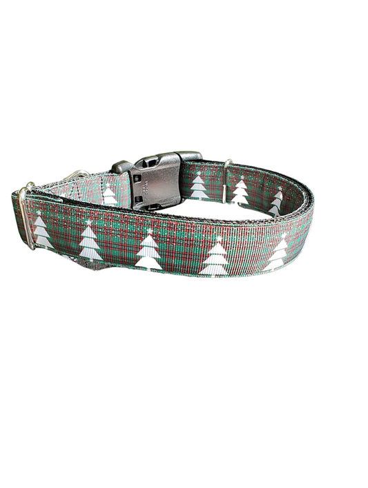 Green Plaid Trees Nylon Dog Collar
