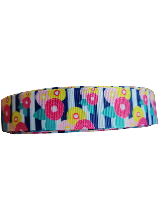 Flowers & Stripes Nylon Dog Collar
