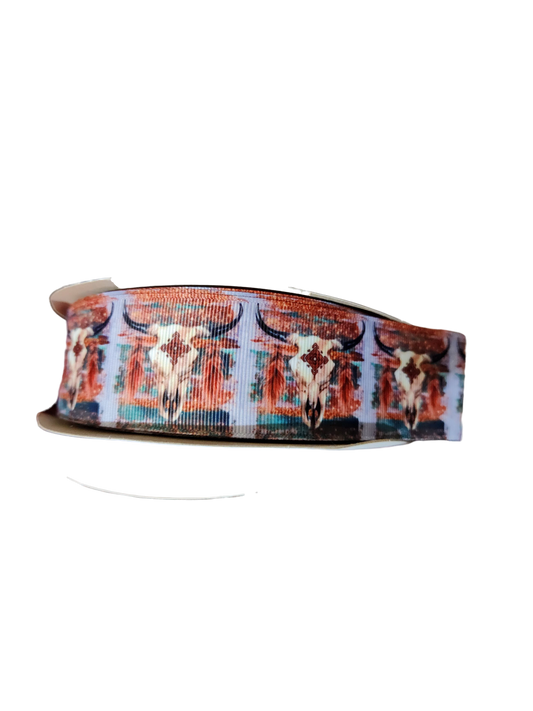 1.5" Wide Western Bull Skull Nylon Dog Collar