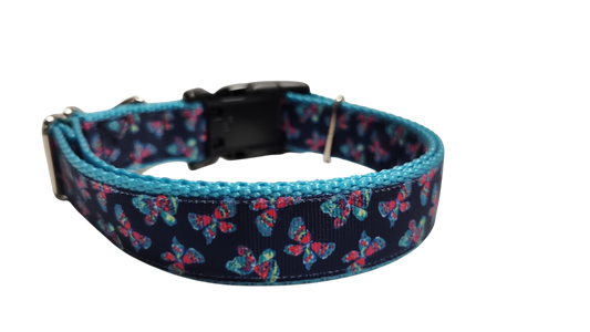 Pink and Blue Butterflies Nylon Dog Collar - Doot's Pet LLC Collars For A Cause