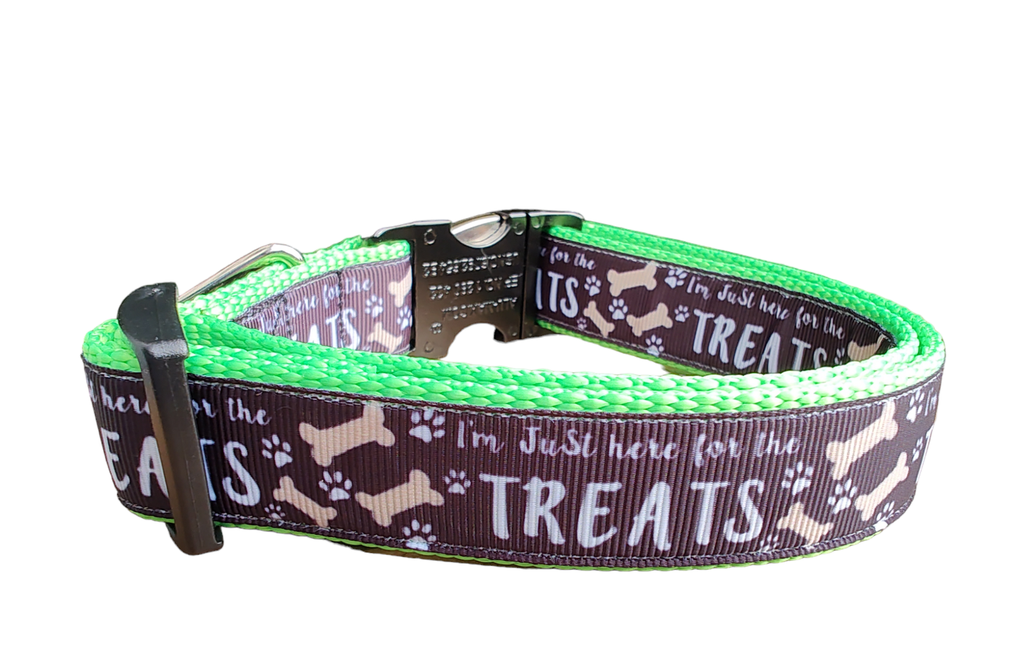 Here For The Treats Neon Green Nylon Dog Collar MD, LG, XL, Leash - Doot's Pet LLC Collars For A Cause