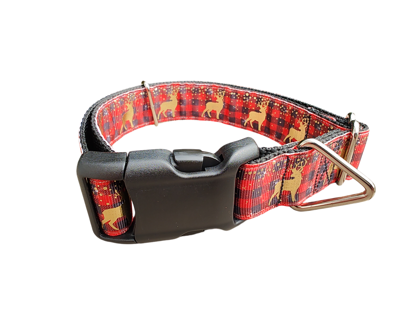 Red Plaid Deer Nylon Dog Collar