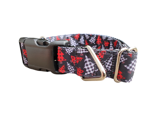 Red And Black Gingham Trees Nylon Dog Collar