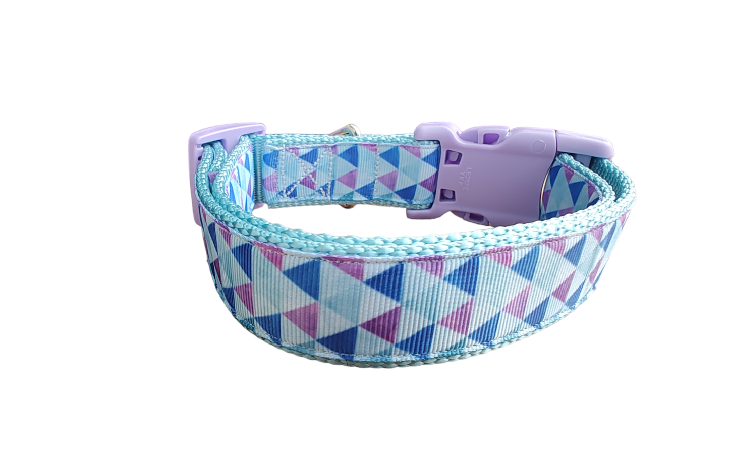 Purple Triangles Light Blue Nylon Dog Collar MD, LG, XL, Leash - Doot's Pet LLC Collars For A Cause