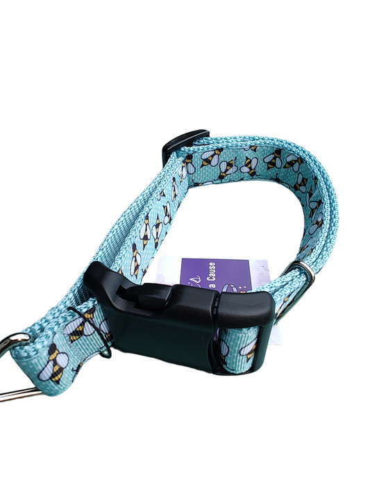 Blue Bees Light Blue Nylon Martingale Dog Collar MD, LG, XL