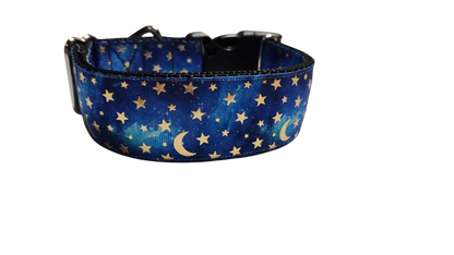 1.5" Wide Blue Stars and Moons Nylon Dog Collar