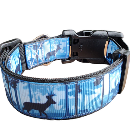 Wild Blue Forest Black Smooth Nylon Dog Collar MD, LG, XL, Leash - Doot's Pet LLC Collars For A Cause