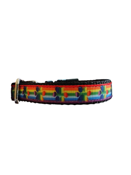 1/2" Rainbow Pride Paws Nylon Dog / Cat Collar