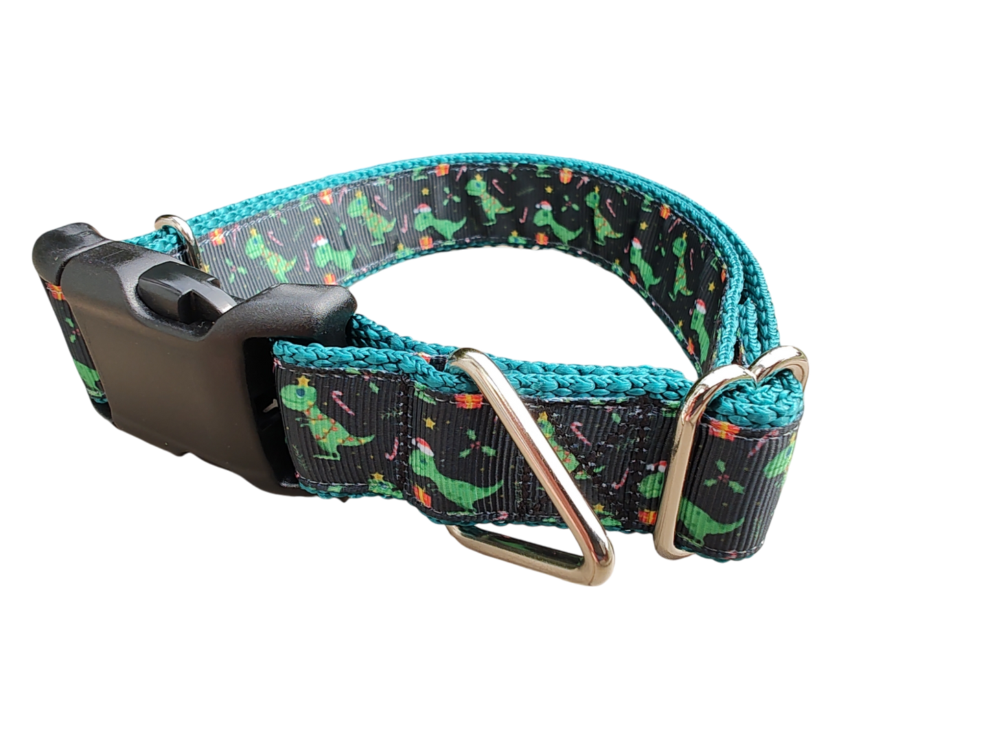 Christmas T Rex Tree Nylon Dog Collar