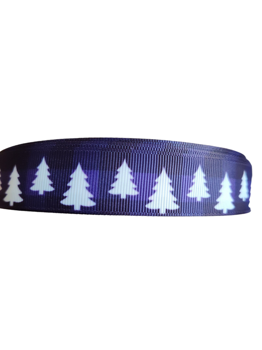 Purple Plaid Trees Nylon Dog Collar