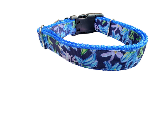 Blue Floral Nylon Dog Collar